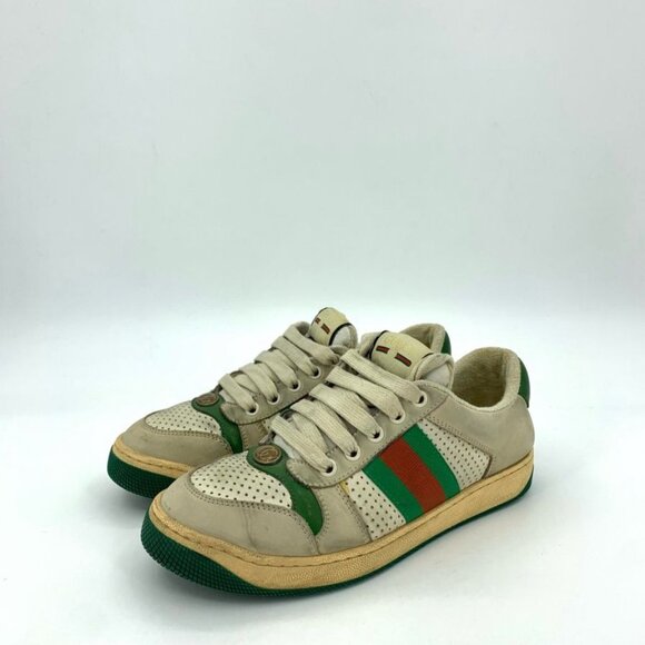 Gucci Screener Sneakers 36.5 Butter Green Canvas & Leather With GG Enamel Design - Picture 1 of 9